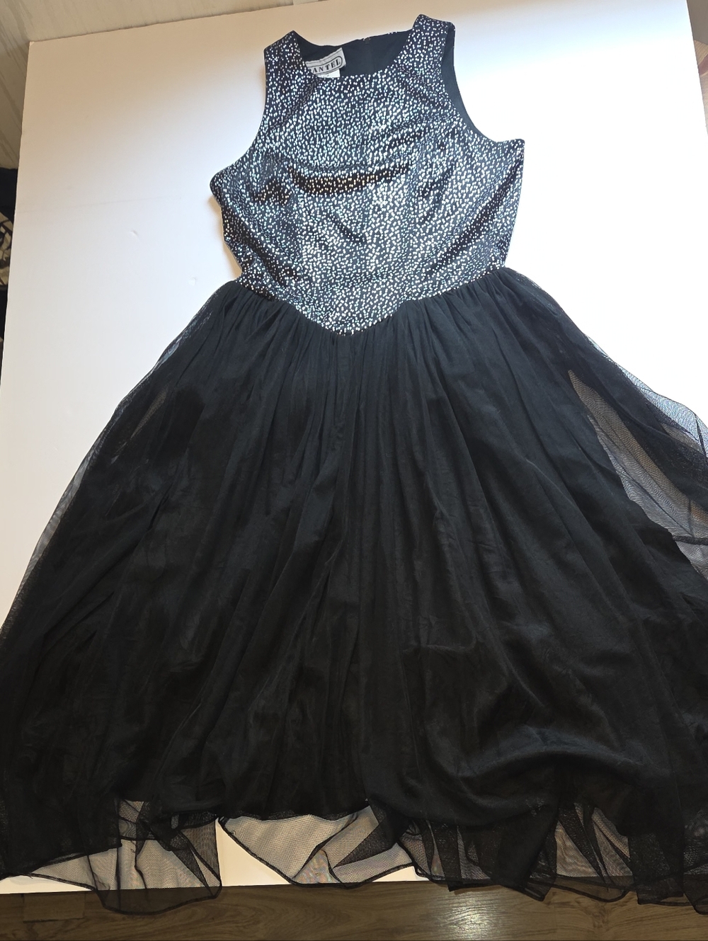 Pantel Basque Waist Metallic Polka Black Midi Dress - Vintage Made In Canada